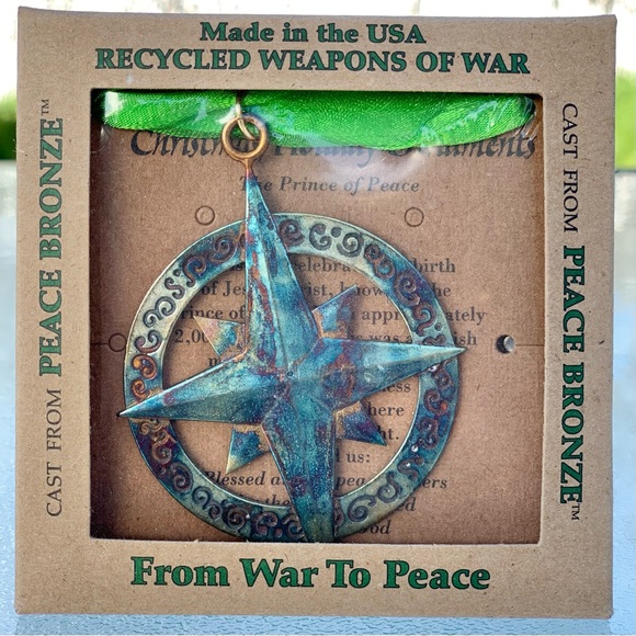 Bronze Compass Ornament with Ribbon ~ Bronze with Green Ribbon